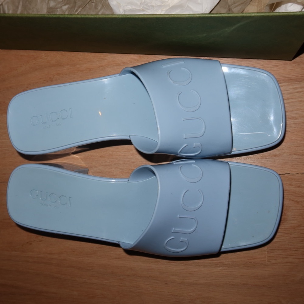 Item — Gucci sandal. Size — 8. Color — light blue (no longer on Gucci site!)